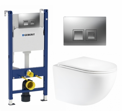 Комплект 3 в 1 инсталляция Geberit Duofix + Унитаз подвесной Enio Unico Tornado 1.0 EN2105073 + кнопка хром матовый