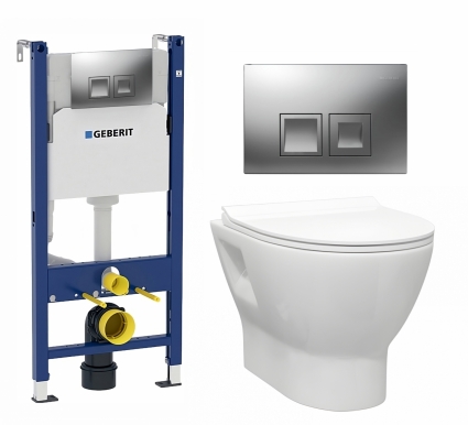 Комплект 3 в 1 инсталляция Geberit Duofix + Унитаз подвесной Enio Nativo EN1270551 + кнопка хром матовый