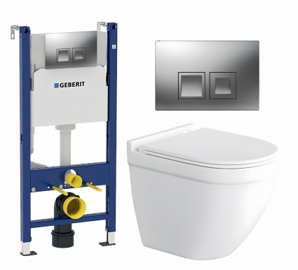 Комплект 3 в 1 инсталляция Geberit Duofix + Унитаз подвесной Enio Pulito EN1170052 + кнопка хром матовый