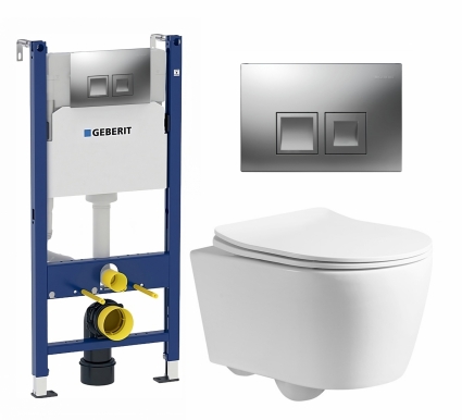 Комплект 3 в 1 инсталляция Geberit Duofix + Унитаз подвесной CeruttiSpa Sella PP 9738 + кнопка хром матовый