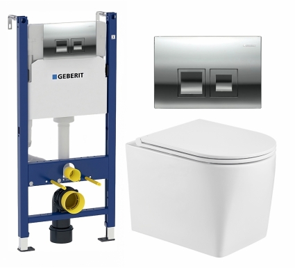 Комплект 3 в 1 инсталляция Geberit Duofix + Унитаз подвесной WeltWasser Nesenbach 004 GL-WT + кнопка хром
