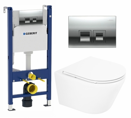 Комплект 3 в 1 инсталляция Geberit Duofix + Унитаз подвесной BelBagno Tre BB8001CHR/SC + кнопка хром