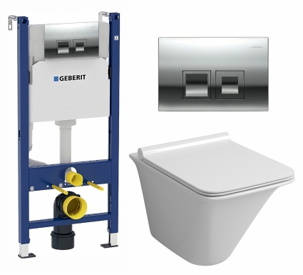 Комплект 3 в 1 инсталляция Geberit Duofix + Унитаз подвесной Grossman GR-4413S + кнопка хром