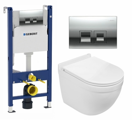 Комплект 3 в 1 инсталляция Geberit Duofix + Подвесной унитаз WeltWasser Heimbach 043 GL-WT + кнопка хром