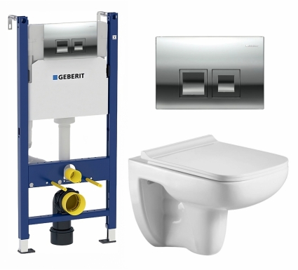 Комплект 3 в 1 инсталляция Geberit Duofix + Подвесной унитаз WeltWasser Kehlbach 004 GL-WT + кнопка хром