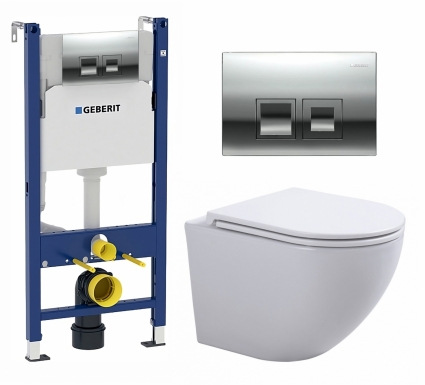 Комплект 3 в 1 инсталляция Geberit Duofix + Подвесной унитаз SinteSi EVI + кнопка хром