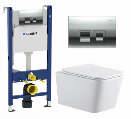Комплект 3 в 1 инсталляция Geberit Duofix + Подвесной унитаз SinteSi BALTI + кнопка хром