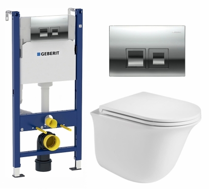 Комплект 3 в 1 инсталляция Geberit Duofix + Подвесной унитаз WeltWasser Telbach 004 GL-WT + кнопка хром