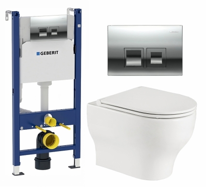 Комплект 3 в 1 инсталляция Geberit Duofix + Подвесной унитаз WeltWasser Erlenbach 004 GL-WT + кнопка хром