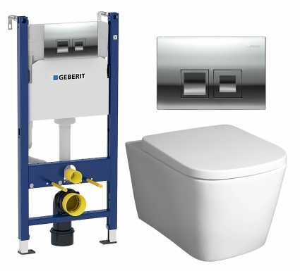 Комплект 3 в 1 инсталляция Geberit Duofix + Унитаз подвесной BelBagno Albano BB120CHR + кнопка хром