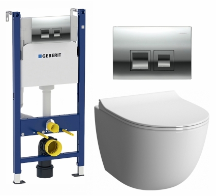 Комплект 3 в 1 инсталляция Geberit Duofix + Унитаз подвесной VitrA Sento 7748В003-0075 + кнопка хром