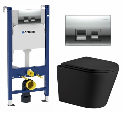 Комплект 3 в 1 инсталляция Geberit Duofix + Подвесной унитаз WeltWasser Salzbach 043 MT-BL + кнопка хром