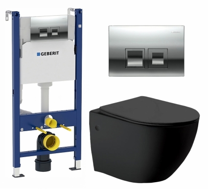 Комплект 3 в 1 инсталляция Geberit Duofix + Унитаз Vincea Globo VT1-14MB + кнопка хром