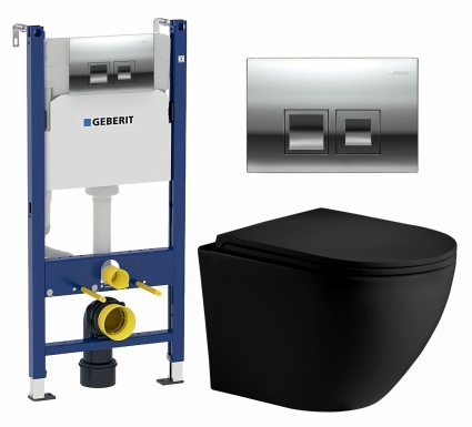 Комплект 3 в 1 инсталляция Geberit Duofix + Унитаз подвесной Weltwasser WW Merzbach 043 MT-BL + кнопка хром