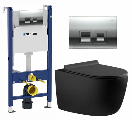 Комплект 3 в 1 инсталляция Geberit Duofix + Унитаз подвесной Aquanet Cetus-BW 287008 + кнопка хром