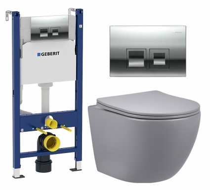 Комплект 3 в 1 инсталляция Geberit Duofix + Унитаз подвесной Vincea Globo VT1-14SMG + кнопка хром