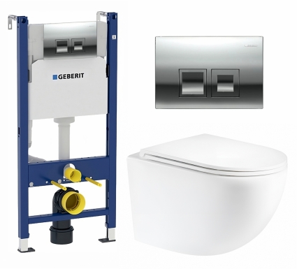 Комплект 3 в 1 инсталляция Geberit Duofix + Унитаз подвесной Enio Unico Tornado 1.0 EN2105073 + кнопка хром