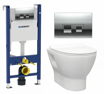 Комплект 3 в 1 инсталляция Geberit Duofix + Унитаз подвесной Enio Nativo EN1270551 + кнопка хром
