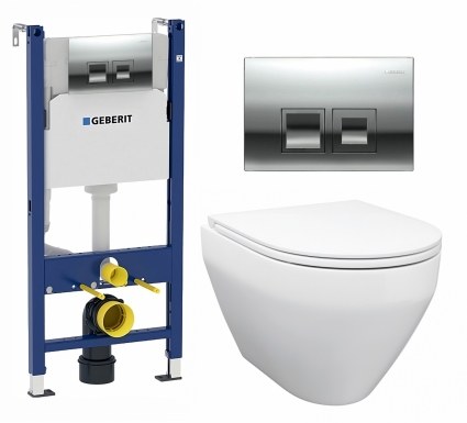 Комплект 3 в 1 инсталляция Geberit Duofix +  Унитаз подвесной Enio Cono EN2870522 + кнопка хром