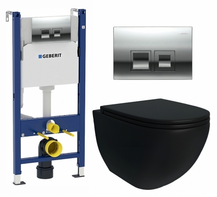 Комплект 3 в 1 инсталляция Geberit Duofix + Унитаз подвесной Enio Unico BL EN4105055 + кнопка хром