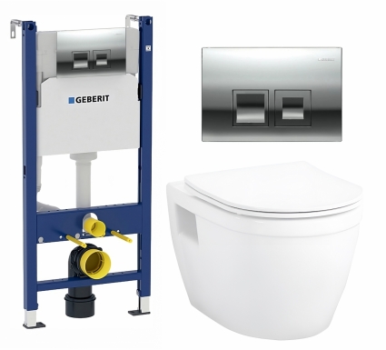 Комплект 3 в 1 инсталляция Geberit Duofix + Унитаз подвесной Enio Bolo EN8350034 + кнопка хром