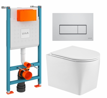 Комплект 3 в 1 инсталляция VitrA V-Fix Core + Унитаз подвесной WeltWasser Nesenbach 004 GL-WT + кнопка хром матовый