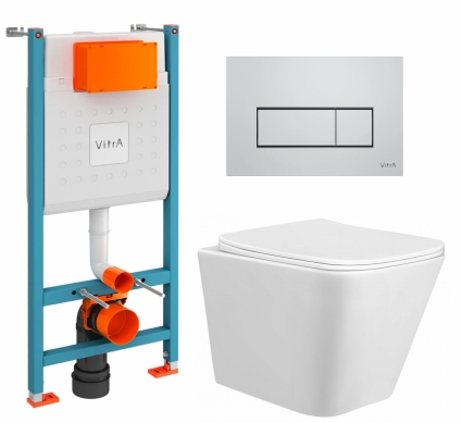 Комплект 3 в 1 инсталляция VitrA V-Fix Core + Унитаз подвесной Taliente Correto CR25200 + кнопка хром матовый