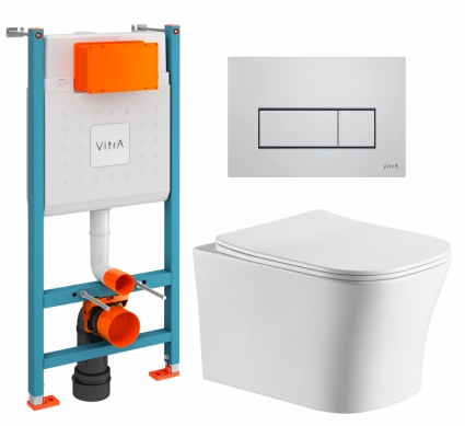 Комплект 3 в 1 инсталляция VitrA V-Fix Core + Подвесной унитаз CeruttiSpa Marmolada aria CT7778 + кнопка хром матовый