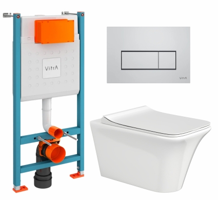 Комплект 3 в 1 инсталляция VitrA V-Fix Core + Унитаз подвесной CeruttiSpa Nivolet Aria 9034 + кнопка хром матовый