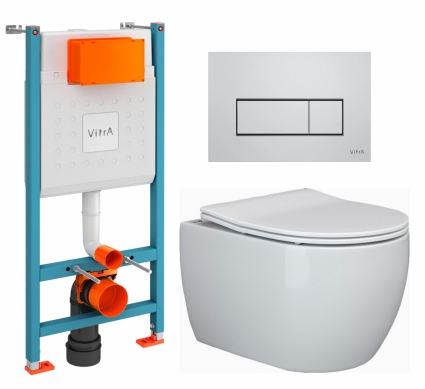 Комплект 3 в 1 инсталляция VitrA V-Fix Core + Унитаз подвесной Ceramica Nova Play CN3001 + кнопка хром матовый