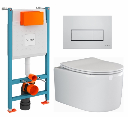 Комплект 3 в 1 инсталляция VitrA V-Fix Core +  Унитаз подвесной Ceramica Nova Moments CN3003 + кнопка хром матовый