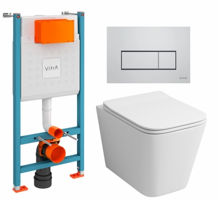 Комплект 3 в 1 инсталляция VitrA V-Fix Core + Унитаз подвесной Grossman GR-4441S + кнопка хром матовый