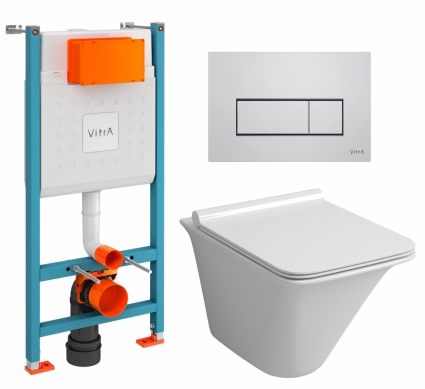 Комплект 3 в 1 инсталляция VitrA V-Fix Core + Унитаз подвесной Grossman GR-4413S + кнопка хром матовый