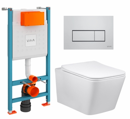 Комплект 3 в 1 инсталляция VitrA V-Fix Core + Унитаз Vincea Q-Line VT1-12 + кнопка хром матовый