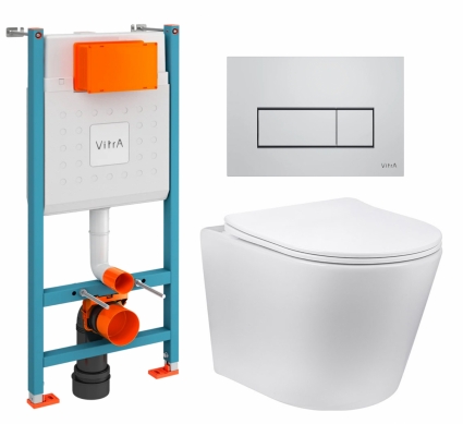 Комплект 3 в 1 инсталляция VitrA V-Fix Core + Унитаз Vincea Piatti VT1-11 + кнопка хром матовый