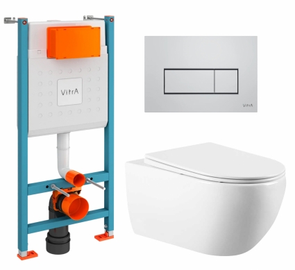 Комплект 3 в 1 инсталляция VitrA V-Fix Core + Унитаз подвесной Vincea Evo VT1-34 + кнопка хром матовый