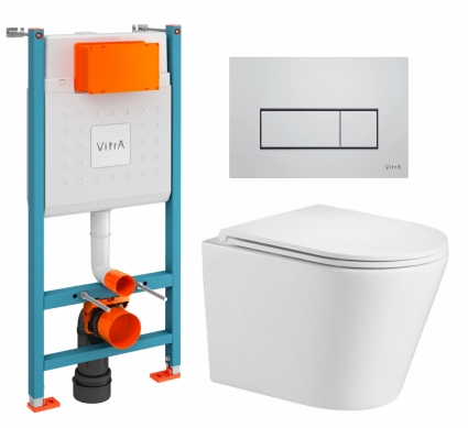 Комплект 3 в 1 инсталляция VitrA V-Fix Core + Подвесной унитаз WeltWasser Salzbach 043 GL-WT + кнопка хром матовый