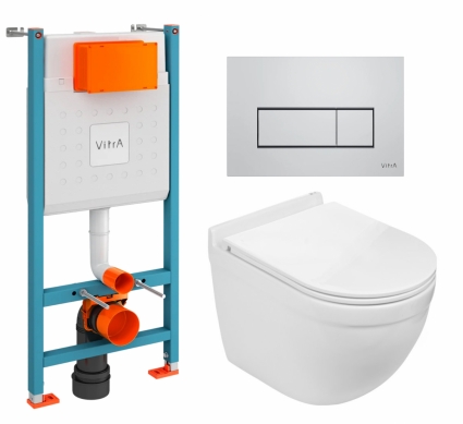 Комплект 3 в 1 инсталляция VitrA V-Fix Core + Подвесной унитаз WeltWasser Heimbach 043 GL-WT + кнопка хром матовый