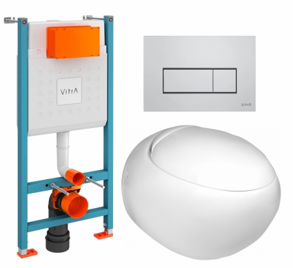 Комплект 3 в 1 инсталляция VitrA V-Fix Core + Подвесной унитаз WeltWasser Jeckenbach + кнопка хром матовый