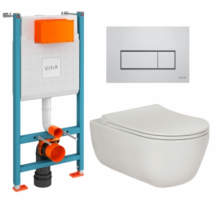 Комплект 3 в 1 инсталляция VitrA V-Fix Core + Унитаз подвесной Berges Wasserhaus Ego XL 082118 + кнопка хром матовый