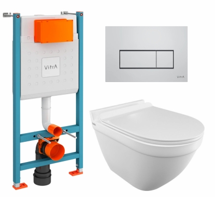 Комплект 3 в 1 инсталляция VitrA V-Fix Core + Унитаз подвесной Iddis Cloud CLORDSEi25 + кнопка хром матовый