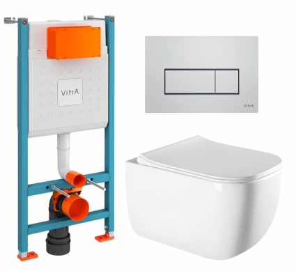 Комплект 3 в 1 инсталляция VitrA V-Fix Core + Унитаз подвесной Vincea Form VT1-35 + кнопка хром матовый