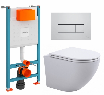 Комплект 3 в 1 инсталляция VitrA V-Fix Core + Подвесной унитаз SinteSi EVI + кнопка хром матовый