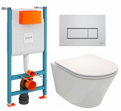 Комплект 3 в 1 инсталляция VitrA V-Fix Core + Унитаз подвесной Jacob Delafon Rodin+ EDY102-00 + кнопка хром матовый