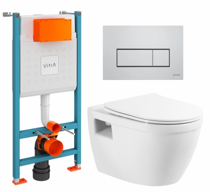 Комплект 3 в 1 инсталляция VitrA V-Fix Core + Унитаз подвесной BelBagno Loto BB070CHR/SC + кнопка хром матовый