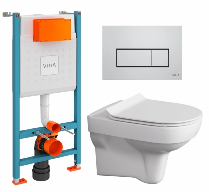 Комплект 3 в 1 инсталляция VitrA V-Fix Core + Унитаз подвесной Cersanit City + кнопка хром матовый