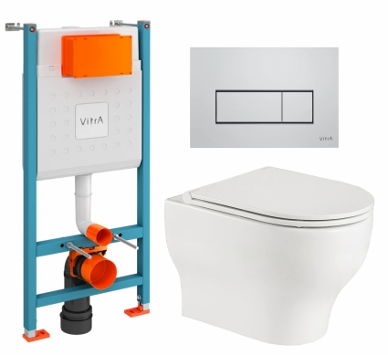 Комплект 3 в 1 инсталляция VitrA V-Fix Core + Подвесной унитаз WeltWasser Erlenbach 004 GL-WT + кнопка хром матовый