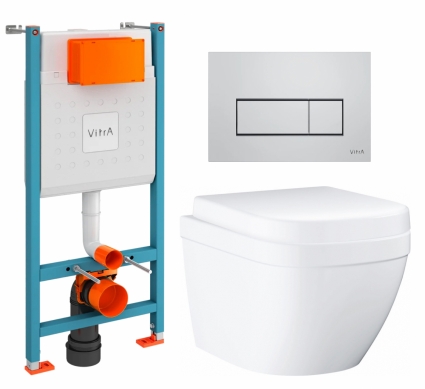 Комплект 3 в 1 инсталляция VitrA V-Fix Core + Унитаз подвесной Grohe Euro Ceramic 39206000 + кнопка хром матовый