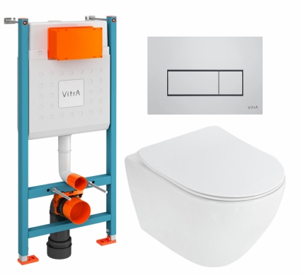 Комплект 3 в 1 инсталляция VitrA V-Fix Core + Унитаз подвесной Cezares Stylus CZR-513-TH-R + кнопка хром матовый