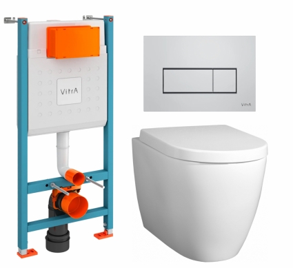 Комплект 3 в 1 инсталляция VitrA V-Fix Core + Унитаз подвесной BelBagno Marino + кнопка хром матовый